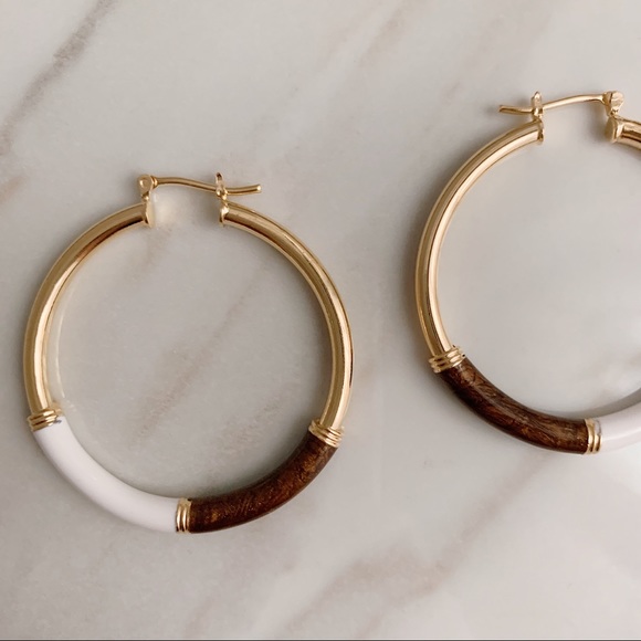 Brown Enamel Tube Hoops | 18k Gold Filled - Picture 3 of 6